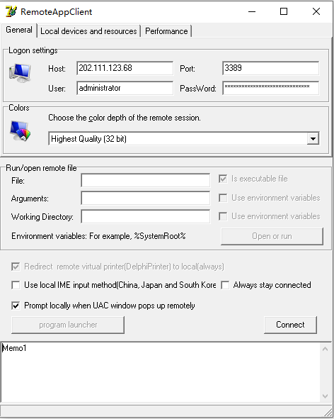 remoteappclient screenshot